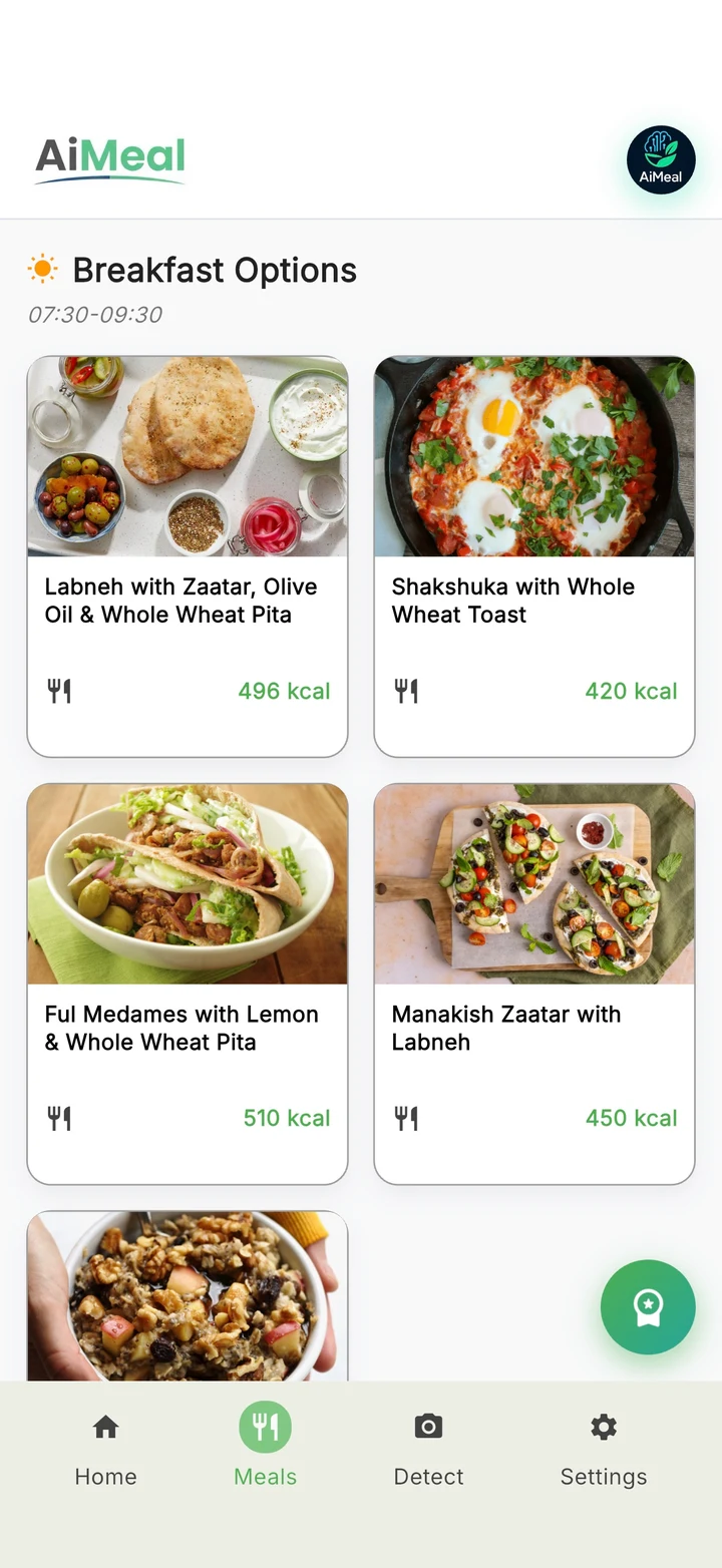 Breakfast options with real dishes