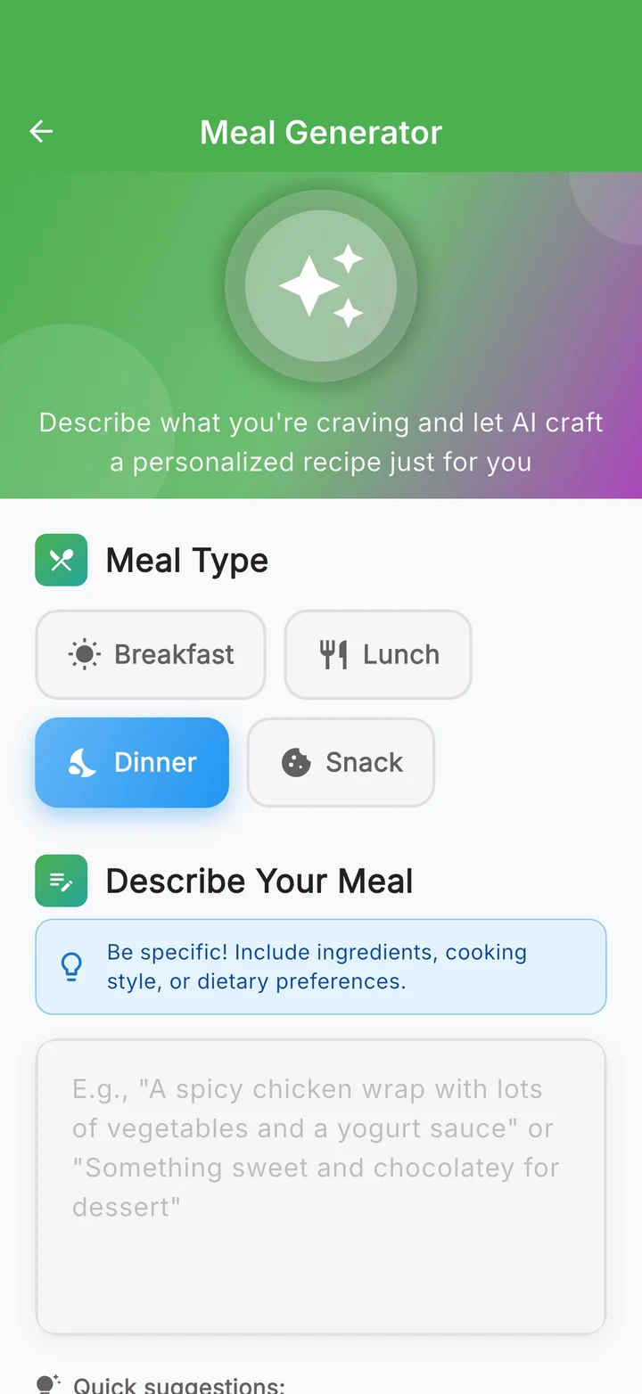 AiMeal Meal Generator: describe your craving